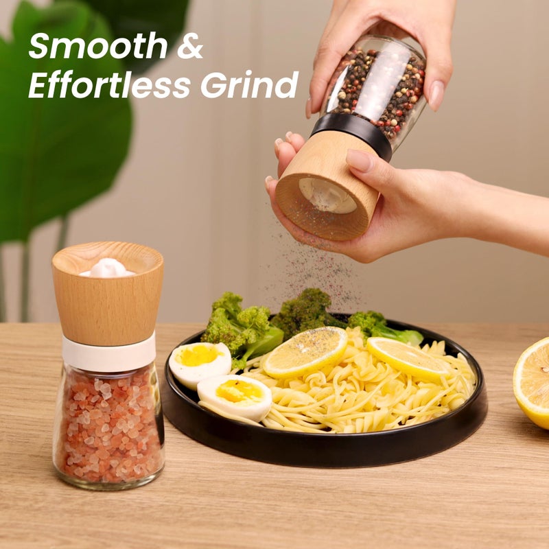 VEVOK CHEF Wooden Salt and Pepper Grinder Adjustable Coarseness Ceramic Wood Pepper Grinder Black Pepper Sea Salt Mill Grinder for Kitchen Seasoning Salt and Pepper Shaker Set Chef Gift - Image 4